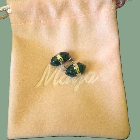 Dark Green Modern Maya Jade Post Earrings with Sterling Silver with Dust bag - Picture 3 of 9